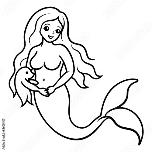 Beautiful little mermaid Underwater world Coloring book for kids