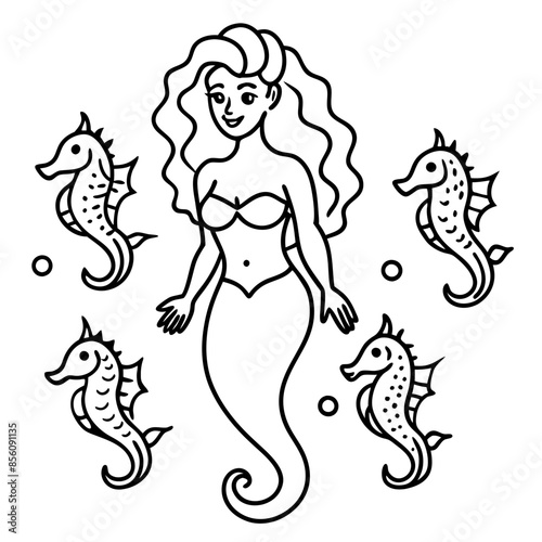 Beautiful little mermaid Underwater world Coloring book for kids