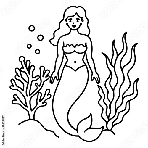 Beautiful little mermaid Underwater world Coloring book for kids