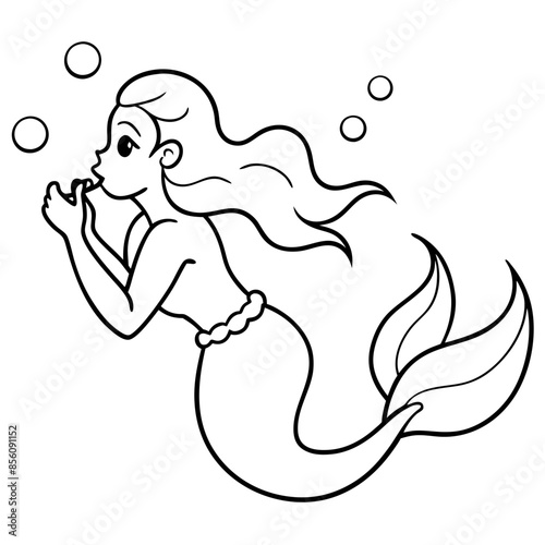 Beautiful little mermaid Underwater world Coloring book for kids