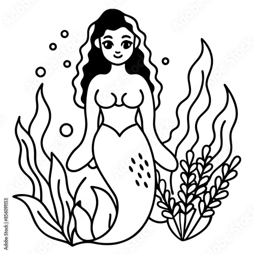 Beautiful little mermaid Underwater world Coloring book for kids