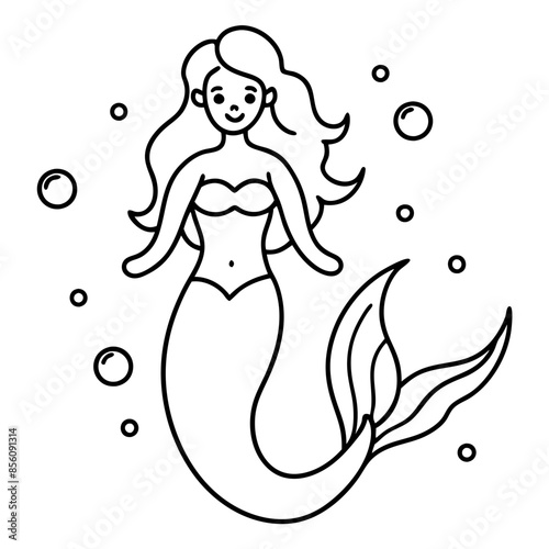 Beautiful little mermaid Underwater world Coloring book for kids