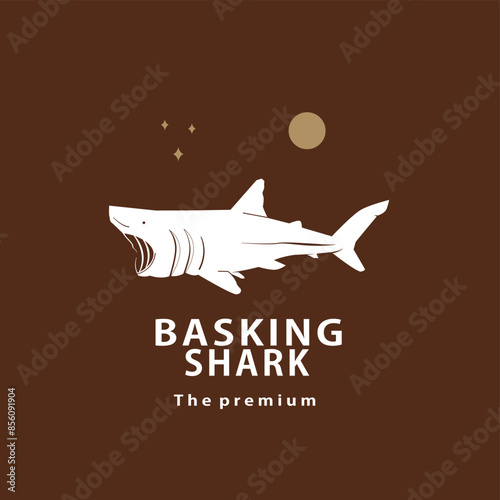 vintage retro hipster basking shark logo vector outline silhouette art icon	