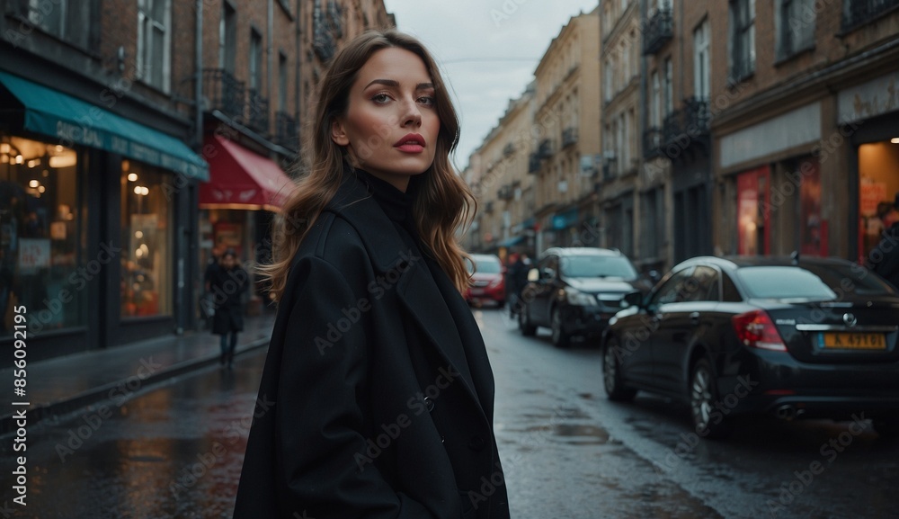 Stylish woman on a classic European street Stylish woman on a classic European street