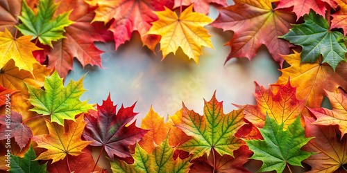 Array of colorful autumn maple leaves in red, orange, and green hues, autumn, maple, leaves, fall, colorful, red, orange