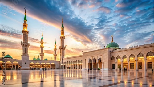 Nabawi mosque in Medina, Saudi Arabia with stunning architecture, Nabawi mosque