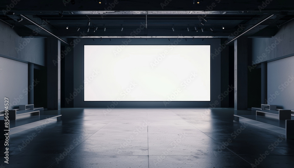 A large empty room with a white wall and a black floor by AI generated image A large empty room with a white wall and a black floor by AI generated image
