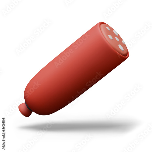Half of red salami. Realistic vector meat dish on white background