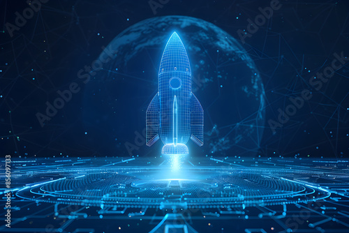 blueprint rocket technology background mesh line around