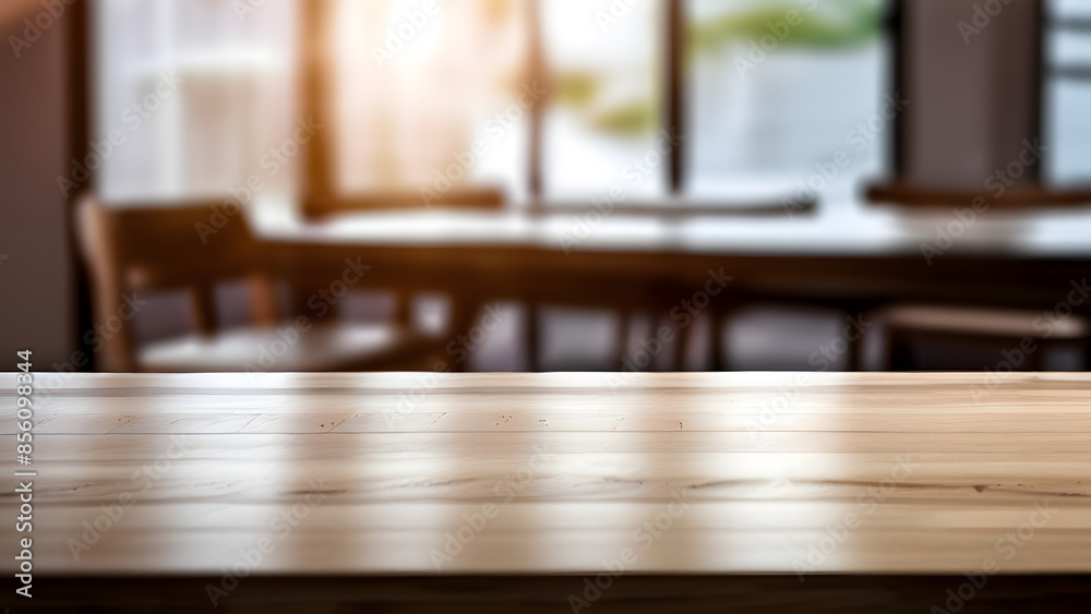 Wooden table front view and sunlights coming from windows Wooden table front view and sunlights coming from windows