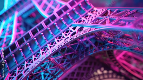 Eiffel Tower in clay, detailed, neon colors, futuristic look, intricate textures