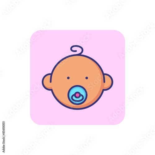 Baby face with pacifier line icon. Newborn concept. Childhood, kid, newborn. Vector illustration for topics like childhood, nursery, baby birth