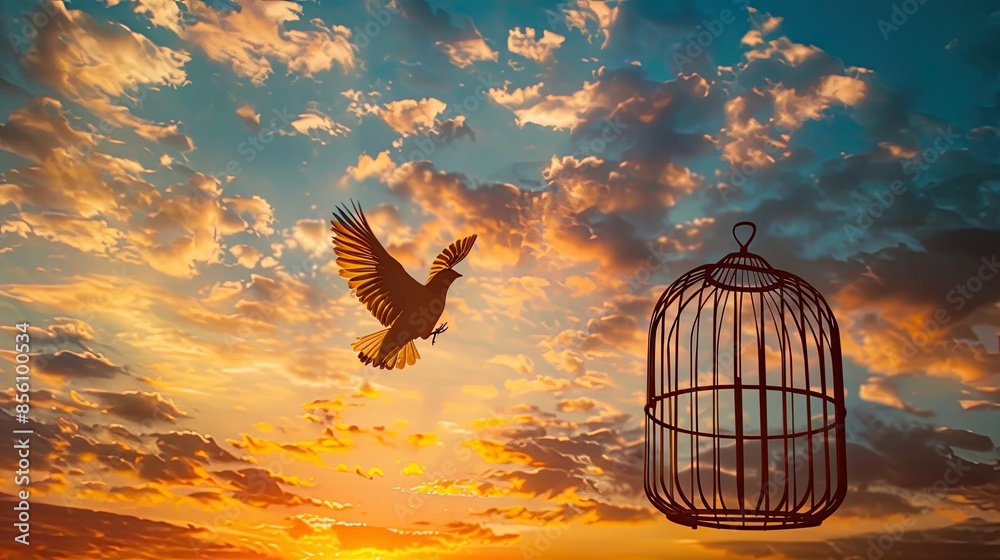 Fototapeta premium Bird Cage Freedom Escaping. Generative AI