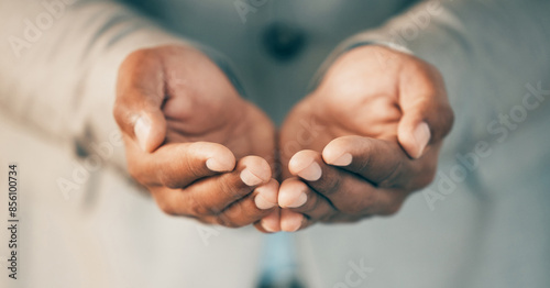 Фотография Hands, charity and palms of person for support, giving and hope for growth