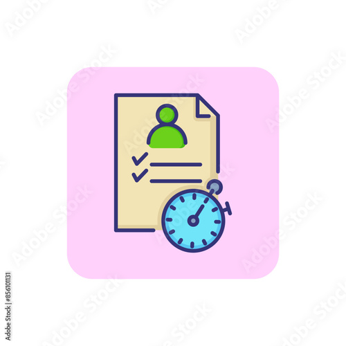 Checklist with stopwatch line icon. Sport concept. Training list, checking, fitness. Vector illustration for topics like training, sport, competition