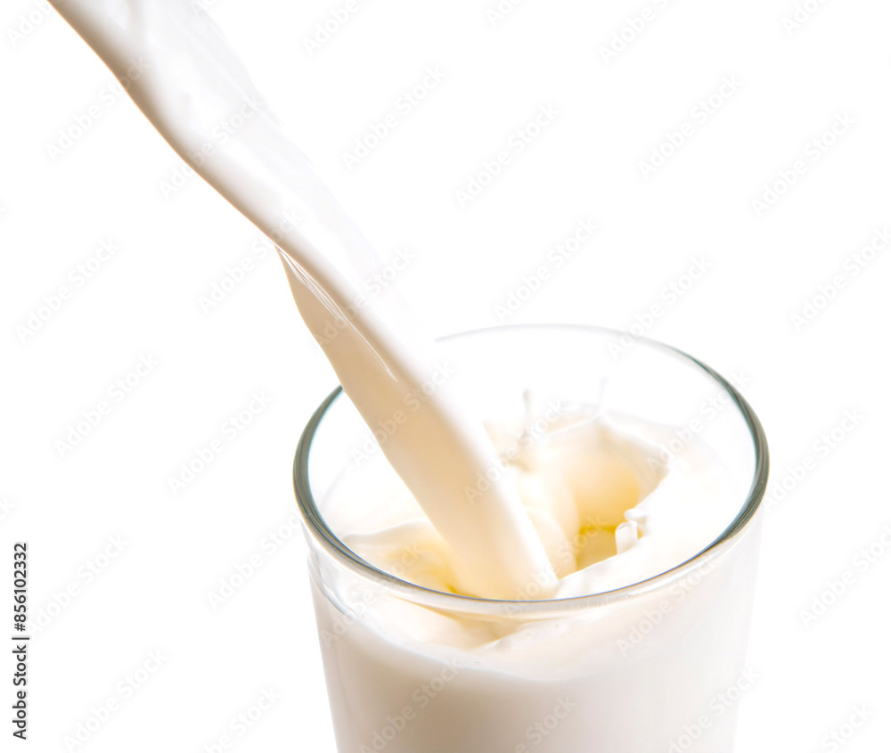 Milk being poured into a glass. Isolated on transparent background, png. Milk being poured into a glass. Isolated on transparent background, png.