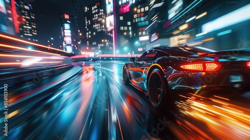 High-speed car chase in futuristic cityscape
