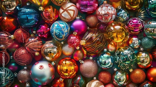 Colorful Christmas Ornaments Background, Generative AI © studio clever