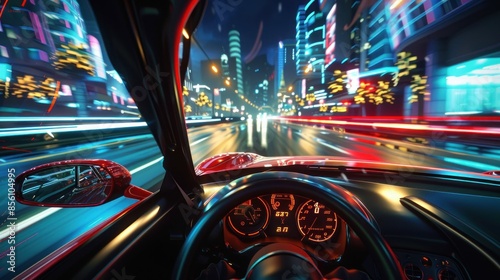 Driver's perspective in a sports car at night photo