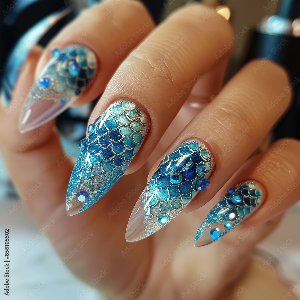 Mermaid Nails with Blue Scales Mermaid Nails with Blue Scales