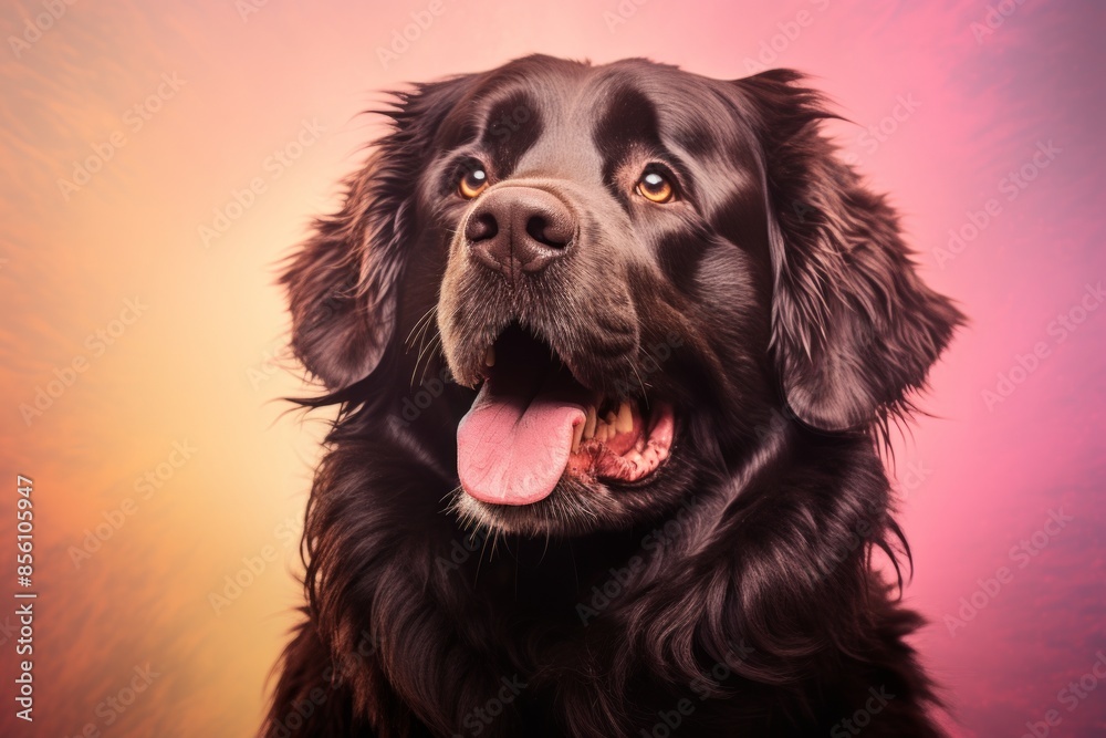 Portrait of a funny newfoundland dog while standing against pastel or soft colors background Portrait of a funny newfoundland dog while standing against pastel or soft colors background