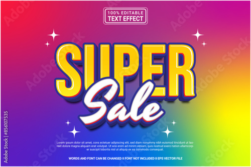 Editable text effect Super Sale 3d cartoon template style modern premium vector photo