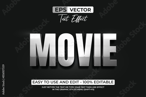 Movie Editable Text Effect Silver Style.