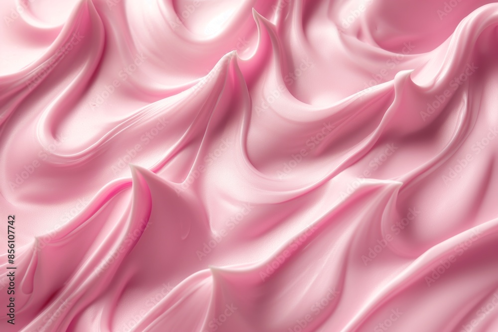 Fototapeta premium Pink whipped cream texture with smooth folds and ripples, background, copy space concept