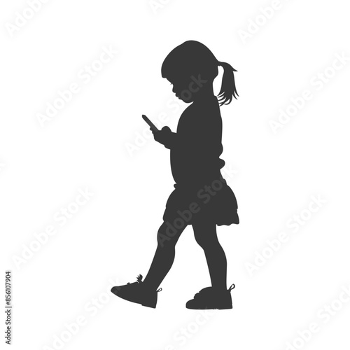Silhouette: Little Girl Walking & Engrossed in Smartphone