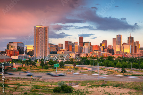 Obraz na płótnie Denver, Colorado, USA. Cityscape image of Denver skyline, Colorado, USA at dramatic summer sunset. w salonie