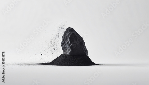 black rock white powder podium black dark smoke background product platform. spectacular podium at night empty scene exhibition venue studio