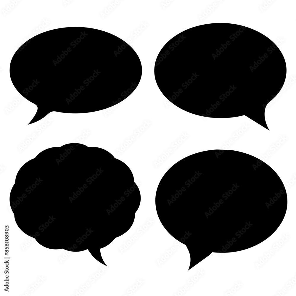 Four black and white speech bubbles on a white background Four black and white speech bubbles on a white background