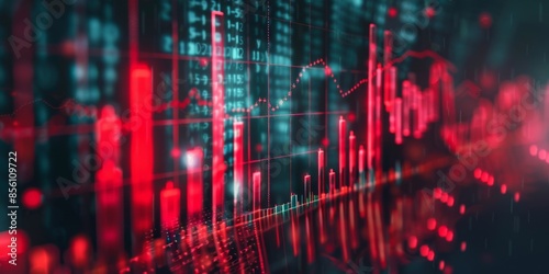 Red Bar Chart Displaying Volatile Trends Indicating Bear Market Decline or Bank Chart Downward Movement. Suitable for Bear Market, Price Increase, and Rising Consumption Levels. High-Resolution AI-Gen