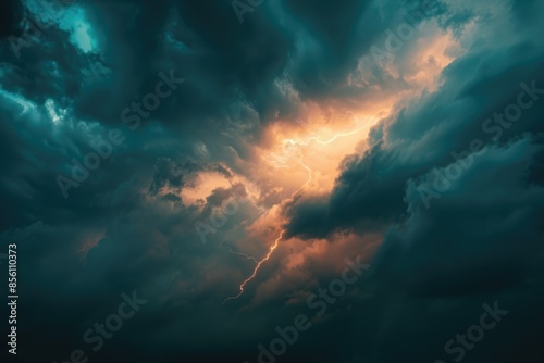 A dense cloudy sky with scattered thunderstorms, suitable for weather or climate related content