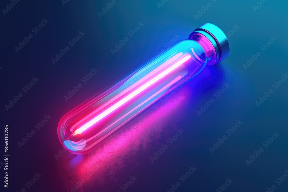 A pink and blue tube lies on a blue surface, awaiting use or observation A pink and blue tube lies on a blue surface, awaiting use or observation