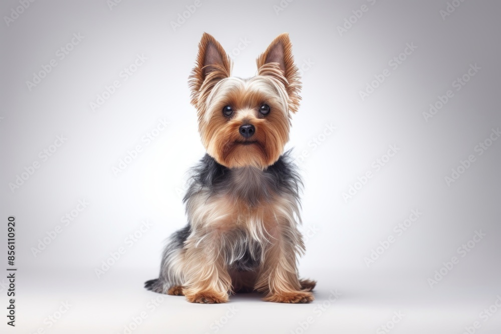 Portrait of a funny yorkshire terrier in minimalist or empty room background Portrait of a funny yorkshire terrier in minimalist or empty room background