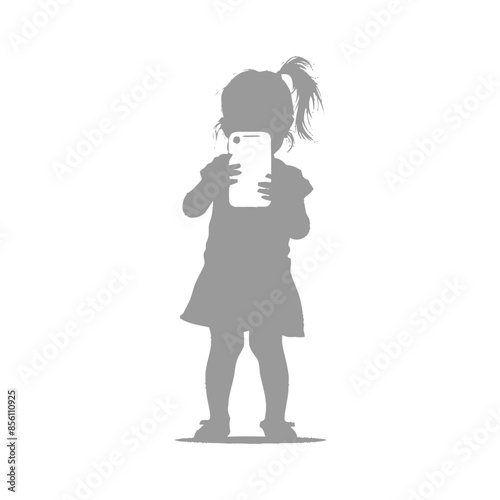 Silhouette of a Little Girl Taking a Selfie with a Smartphone.
