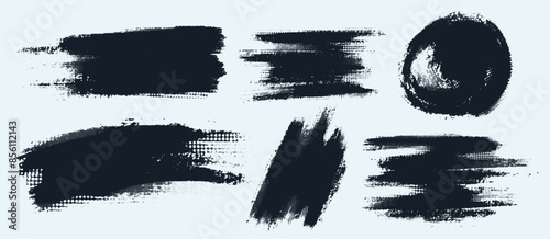 Set of glitch distorted grunge old shape. Vector black noise grunge logo. Modern trendy defect error shapes. Grunge textured. Glitch frame illustration. Collection of distressed effect vector shapes. photo