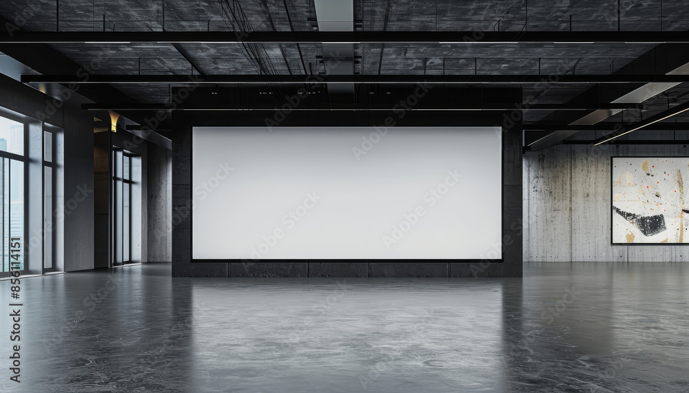 A large white wall with a black frame by AI generated image A large white wall with a black frame by AI generated image