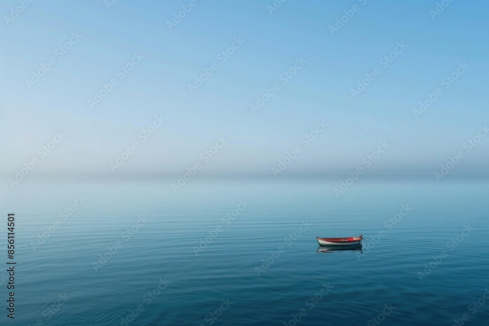 Naklejka premium A small boat is floating in the middle of a large body of water