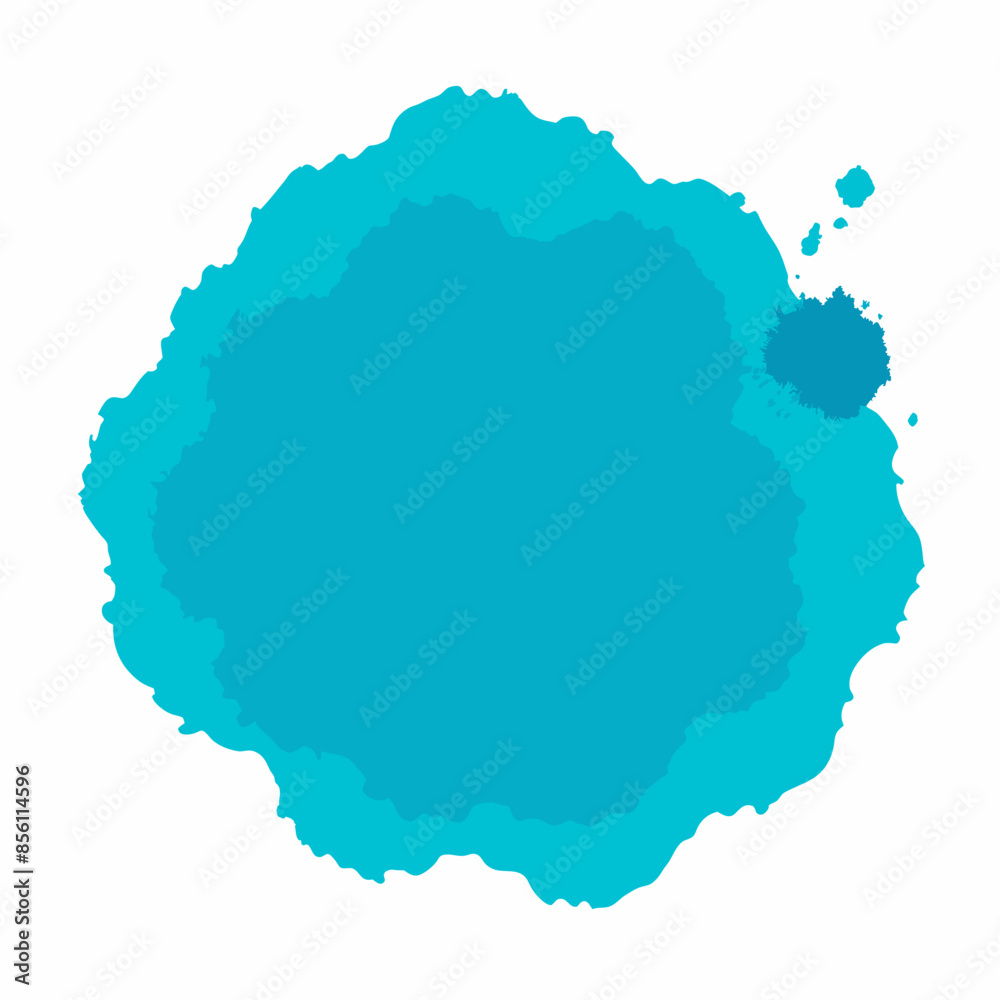Blue ink splash on white background with keywords related to design and color