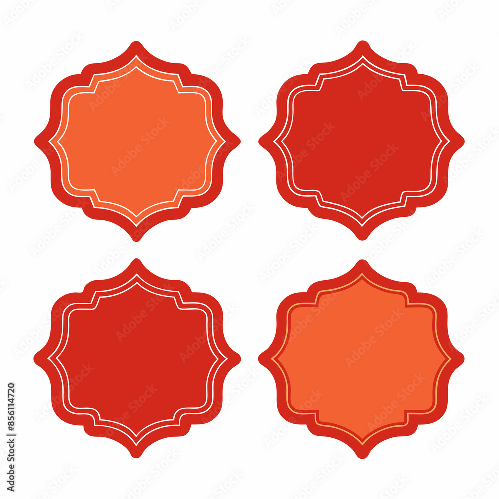 Fototapeta premium A set of four red labels arranged symmetrically on a white background