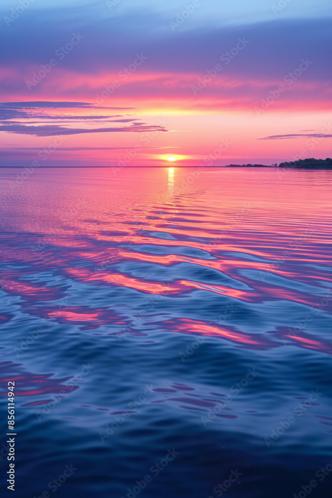Obraz premium Serene waters reflecting an abstract, geometric sunrise,