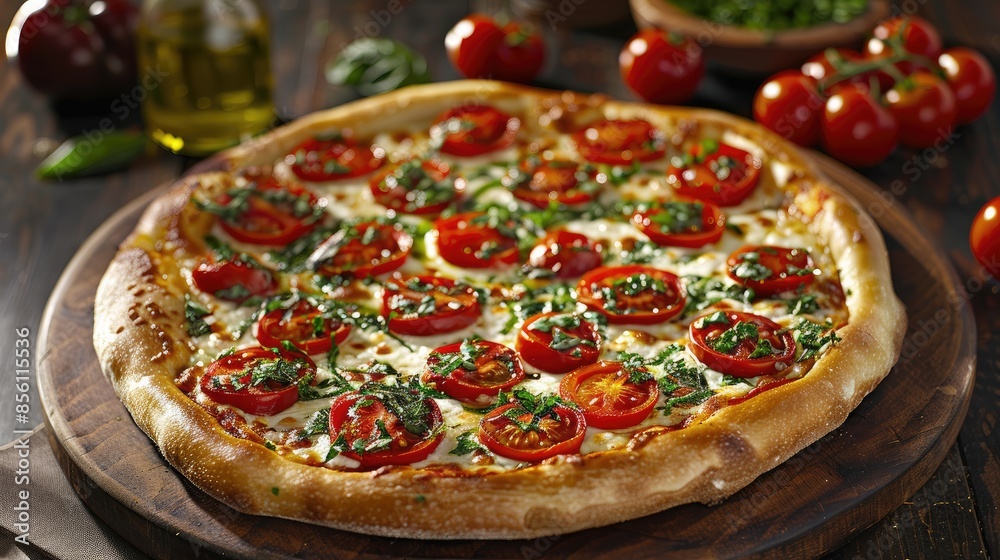 Vegetarian pizza tomatoes cheese oregano. Generative AI Vegetarian pizza tomatoes cheese oregano. Generative AI