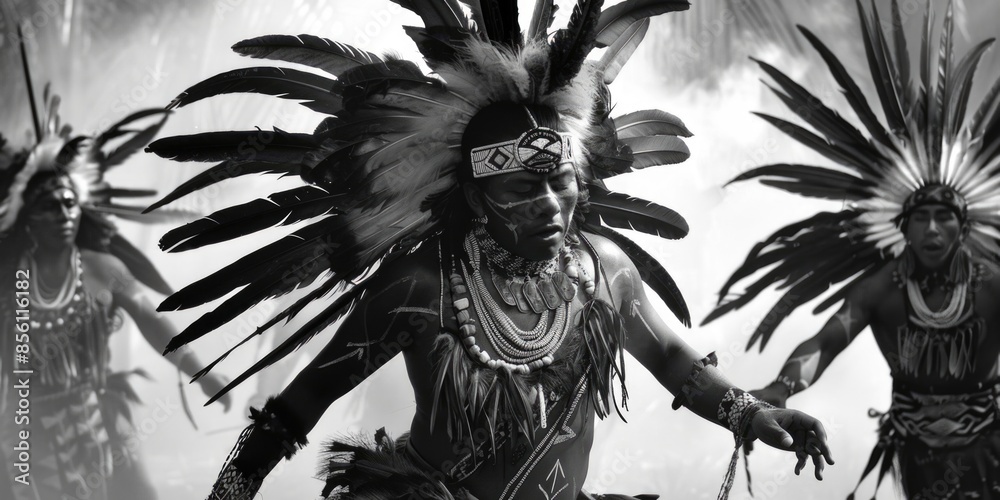Black and white photograph of a Native American dancer in traditional ...