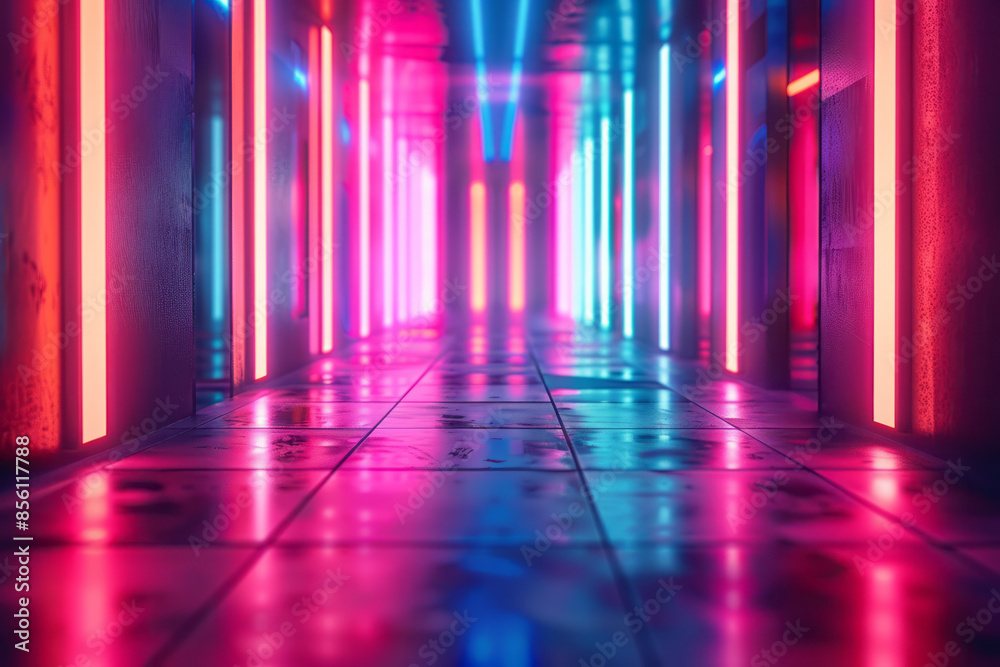 Symphonic neon lights forming dynamic and elegant linear designs, Symphonic neon lights forming dynamic and elegant linear designs,