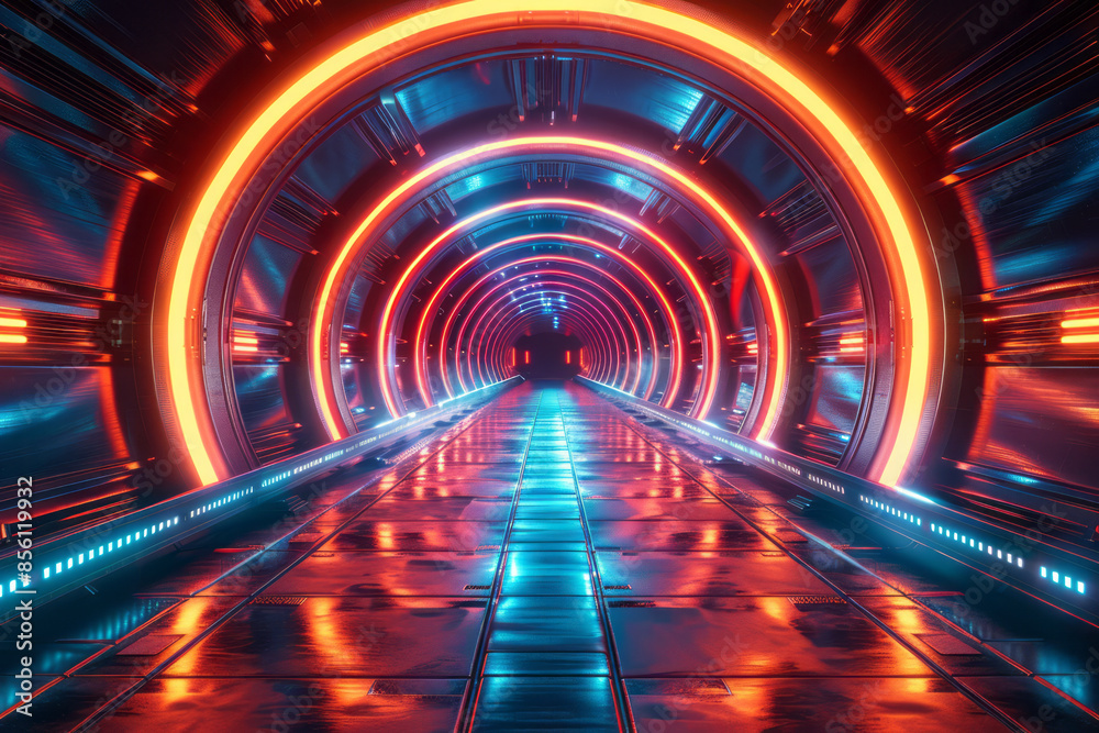 Spaceship traveling through a hyperdrive corridor, leaving a neon wake, Spaceship traveling through a hyperdrive corridor, leaving a neon wake,