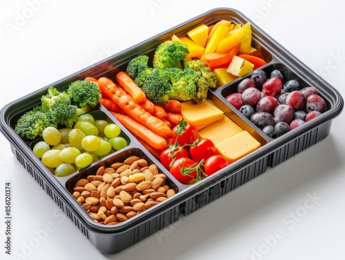 A lunchbox with healthy snacks, realistic photo, clipping path, isolated on white background photo