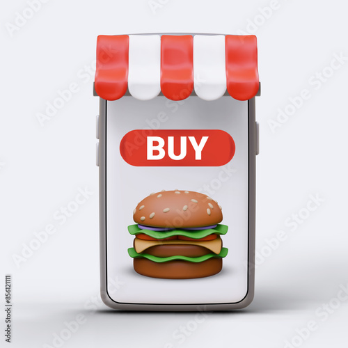 Concept of application for ordering burger online. Realistic smartphone