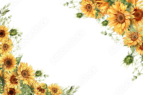 Fototapeta Naklejka Na Ścianę i Meble -  Sunflower corner border on transparent background